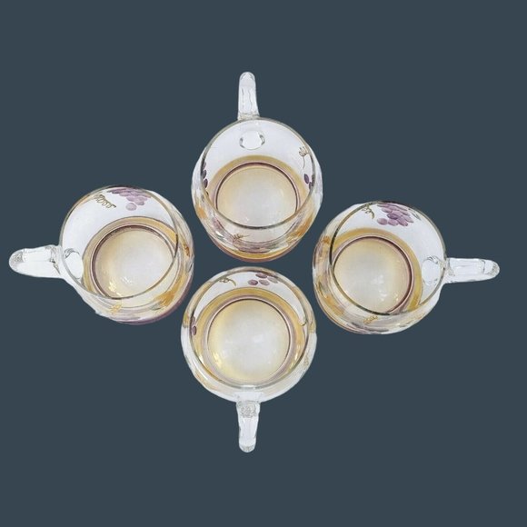 Glass Mugs Set With Etched and Handpainted Grape Leaf Motif Set of 4 - Picture 2 of 5